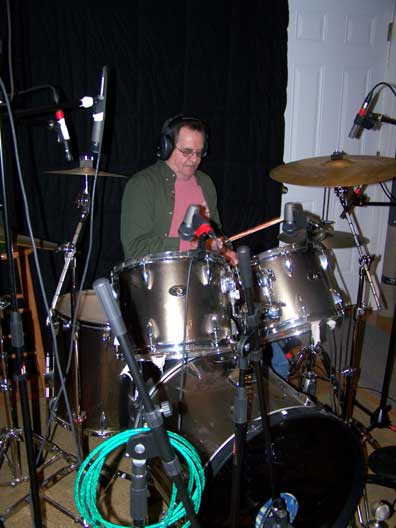 chris recording drums at boggy branch studio